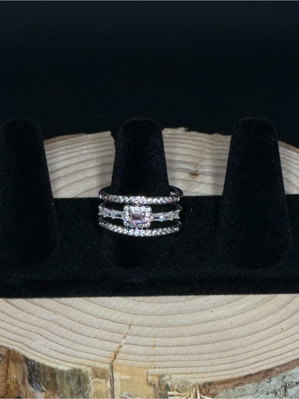 Bomb Party Silver Tone Cubic Zirconia Ring Set with Pink Center Stone